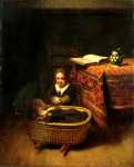 Nicolaes Maes - A Little Girl rocking a Cradle